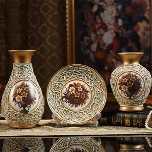 创意结婚礼物家居摆设复古陶瓷花瓶客厅三件套酒柜装饰品摆件欧式