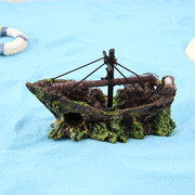 奇艺鱼缸装饰小船树脂沉船，海盗船摆件精美帆船水族箱装饰品