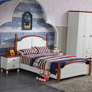 实木床儿童地中海卧室松木单人床1.2 1.35米储物气压床白色小户型
