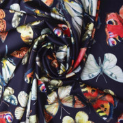 高端19姆米蝴蝶喷绘印花真丝弹力缎连衣裙，衬衫布料桑蚕丝面料
