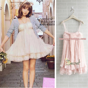 日本代snidel仙女裙sfoa10862-101粉色，蓬蓬吊带连衣纱裙