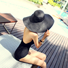 黑色大沿草帽沙滩帽子女夏天海边遮阳帽防晒度假帽可折叠女式夏款