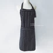 日式黑色条纹围裙家用厨房，半身围裙烘焙咖啡店奶茶店围裙