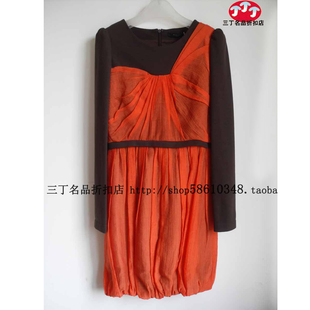 韩国莫佐女装MOJOL259桔红色披纱长袖连衣裙原2560名品
