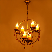 中式复古铁艺蜡烛吊灯美式乡村餐厅灯茶馆灯咖啡厅灯工程灯酒吧灯