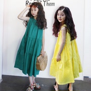 韩版童装女童连衣裙夏季24纯棉背心长裙中大儿童度假沙滩裙子