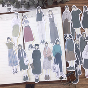台湾短发女孩手帐本贴纸素材包 套装简洁人物穿搭小清新日记装饰
