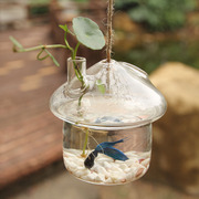 蘑菇小屋玻璃吊瓶房子悬挂透明水晶水培花瓶创意田园鱼缸装饰摆件