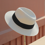夏季可折叠黑白平宽檐男女亲子，草帽巴拿马礼帽，遮阳帽子情侣沙滩帽