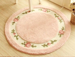 田园玫瑰花圆形地毯地垫客厅门厅床边地毯书桌化妆台化妆椅垫子毯