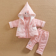 0一1岁半女宝宝装，外出分体薄棉衣春秋冬款女婴儿服三件套装季外穿