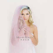 韩式粉色简约裸纱COS造型新娘婚纱礼服配件创意软纱拖尾素纱