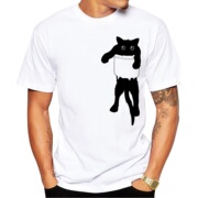 外贸个性假口袋3d猫咪印花t恤男女情侣款t恤短袖夏季男式半袖