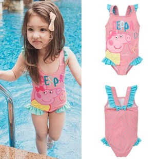 女童泳衣2016夏装卡通粉红，猪佩佩猪小猪佩奇，宝宝儿童连体游泳衣