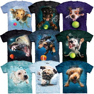 美国THE MOUNTAIN纯棉3D水下捡球的狗狗图案短袖T恤