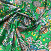 高档真丝服装布料19姆米绿色印花真丝缎旗袍 连衣裙衬衣丝绸面料
