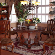 美式餐桌餐椅组合实木，圆餐桌餐厅，复古吃饭桌欧式圆形餐台