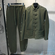欧洲站秋季2024女装军绿色复古盘扣宽松个性两件套潮卫衣套装