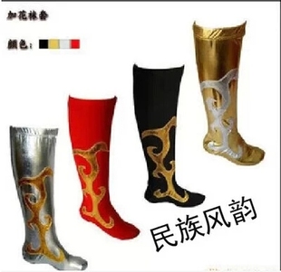 成人舞蹈鞋套蒙古藏族靴套民族，女兵军装舞台袜套表演出服长筒红色