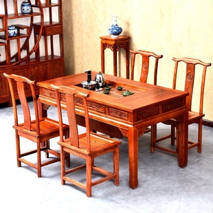 实木茶桌椅榆木仿红花梨色木功夫茶桌中式办公室，喝茶艺茶台餐桌