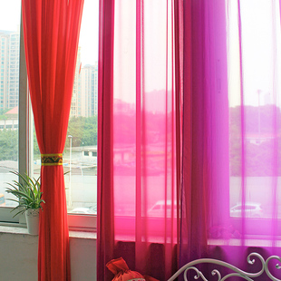 纯色现代飘窗田园雪纺红色白色黄色，紫色窗纱帘，成品客厅卧室窗帘纱