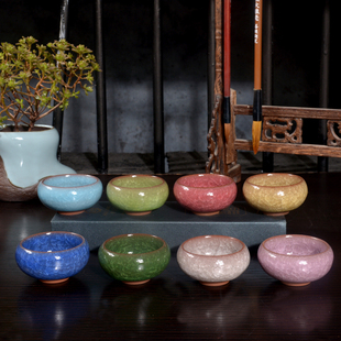 德化陶瓷功夫组合茶具，整套装冰裂釉纹紫砂，六色日式品茗小茶杯