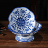 中式青花瓷果盘摆设复古客厅家用陶瓷糖果盘，供盘玄关茶几摆件佛堂