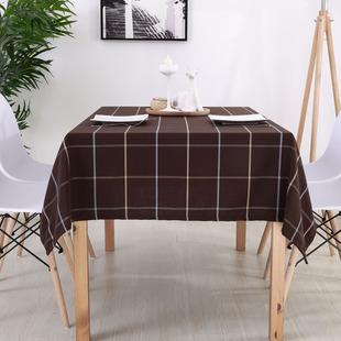 西餐厅桌布布艺欧式深咖啡格子棉麻餐桌布，茶几桌布酒店长方形台布