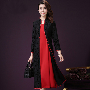 韩版女装春夏装时尚套装，修身复古长裙，女两件套旗袍连衣裙气质