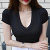 韩国深v弹力性感紧身显胸大t恤女配半身长裙，的短袖上衣夏显瘦体恤