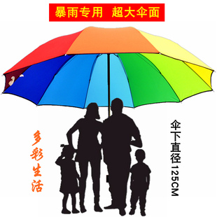 加大加粗十钢骨大伞面，可三人用彩虹伞，三折叠伞雨伞晴雨伞