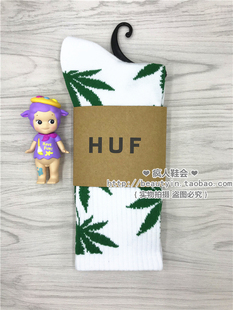 huf枫叶袜子男女同款，情侣潮流网红百搭ins春夏中筒袜白绿