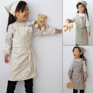 成人儿童亲子围裙幼儿园纯色条纹，棉麻工作服厨房烘焙家具清洁护衣