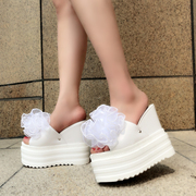 14CM夏季韩版女士拖鞋防水台坡跟凉拖厚底高跟松糕底一字拖鞋