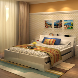 百丽安特 卧室家具智能高箱床简约双人床1.5 1.8米板式床烤漆储物