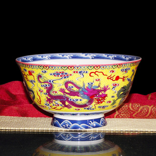 景德镇陶瓷家用单碗中式骨瓷高脚 米饭碗 面碗创意龙碗皇帝碗