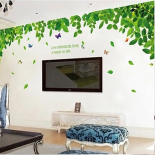 客厅电视背景墙装饰贴画，卧室温馨墙贴创意田园，绿树贴纸树叶自粘画