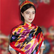 新疆民族风艾迪莱斯大方巾，仿真丝和田传统民族花卉经典头巾丝巾
