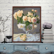 diy数字油画客厅卧室简约花卉，风景手绘数码彩绘填色装饰画玫瑰花