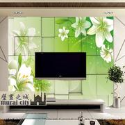 3D立体感白色百合花简约清新墙纸壁纸大型壁画居家电视沙发背景墙
