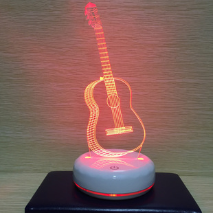 创意夜光电吉他台灯USB小夜灯3d卧室LED床头灯情人节生日礼物