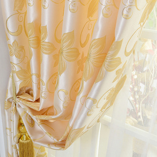 欧式风格客厅高档简约现代金色半遮光窗，帘布定制卧室阳台成品