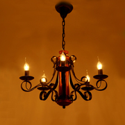 欧式铁艺地中海复古蜡烛实木吊灯客厅灯美式乡村酒吧灯餐厅灯具