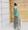 洋气新店2017设计感绿色，拼蕾丝裙网纱裙中长款半身裙