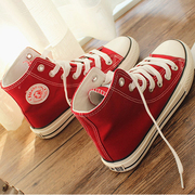 环球红色大码女士高帮帆布鞋40414243韩版高邦鞋子平跟单鞋潮