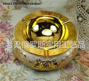 z1俄罗斯银锡金属收纳烟灰缸圆形大号，金米色(金米色)金玫瑰花厚重欧式