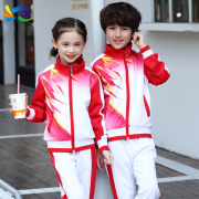 春秋中小学生校服运动套装，男女童中国风团体，演出短袖长袖裤子红色