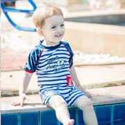 英国ins男童泳衣条纹宝宝婴儿抗UV防晒速干保暖冲浪服韩版潮