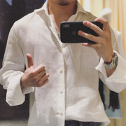 Leo男士亚麻衬衫白色春夏季休闲长袖青年私人量身定制高级感衬衣