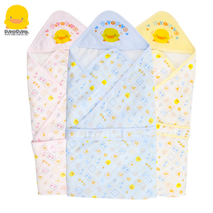 黄色小鸭新生儿抱婴被薄夹棉婴儿纱布铺棉抱被春夏空调房盖被